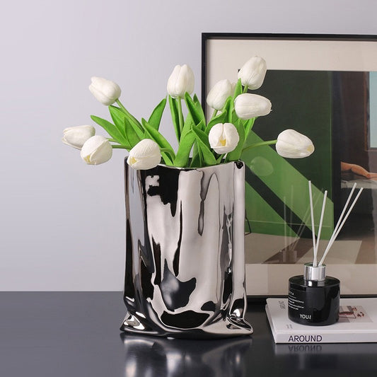 Nordic Electroplated Silver Ceramic Vase