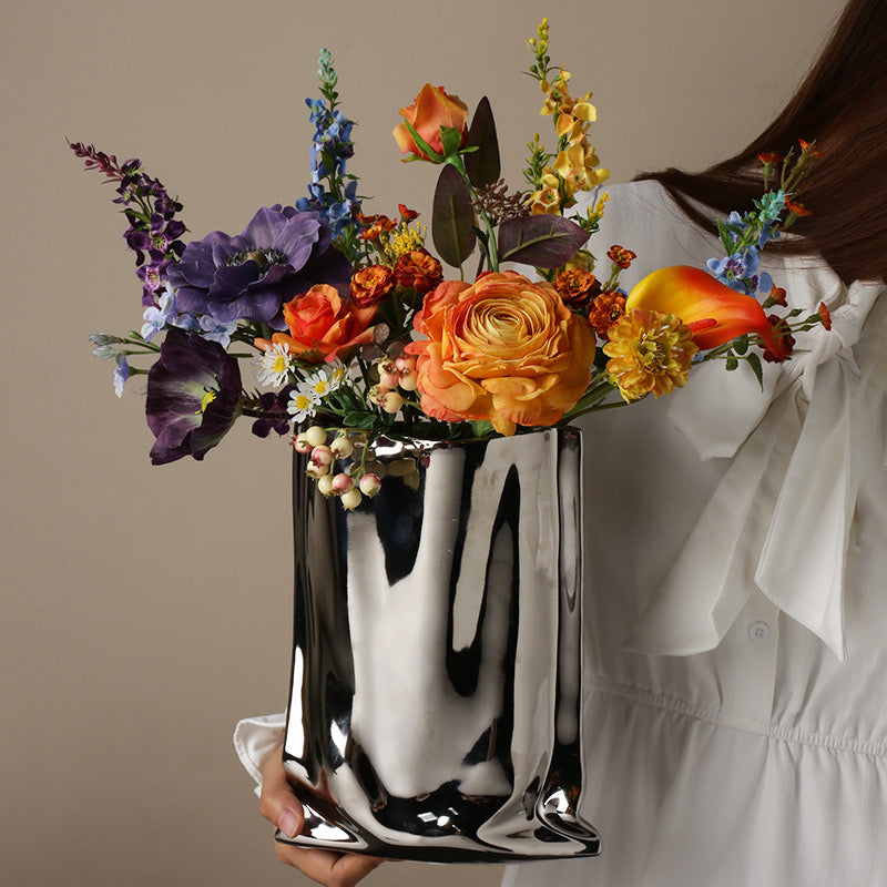 Nordic Electroplated Silver Ceramic Vase