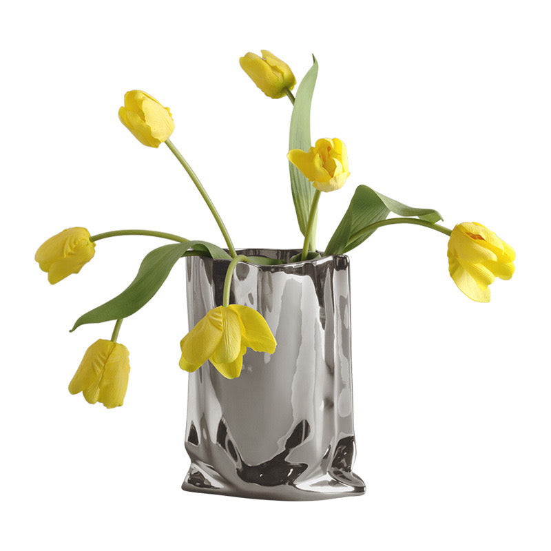 Nordic Electroplated Silver Ceramic Vase